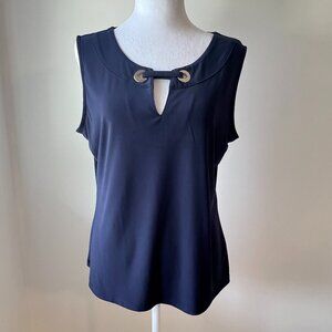 💙Tommy Hilfiger Sleeveless Blouse (L) - Silver Grommet & Ribbon Detail